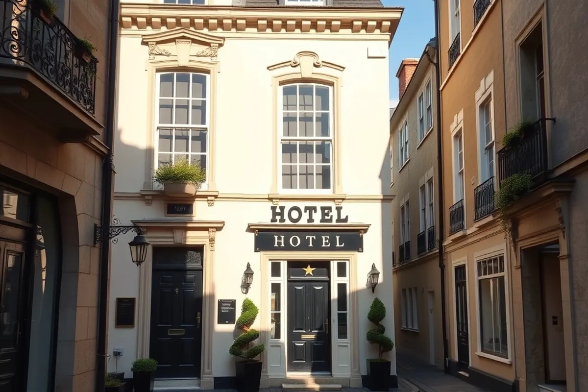 Townhouse hotel facade in a historic quarter