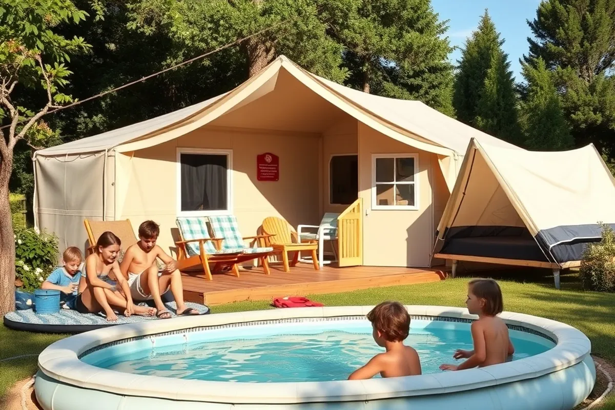 Simple tent pitch beside a woodland campsite