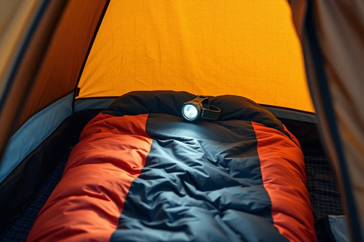 Camping gear laid out on the ground before packing