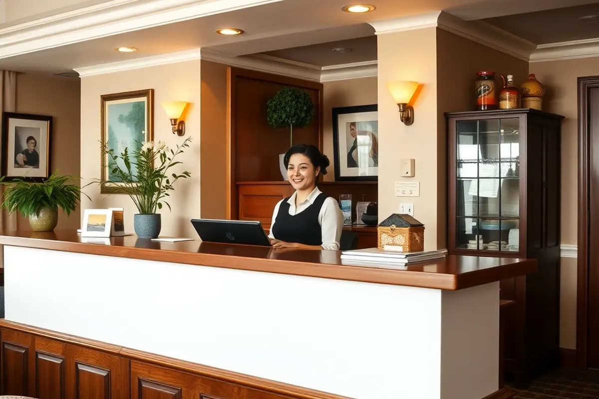 Reception desk at a small independent hotel
